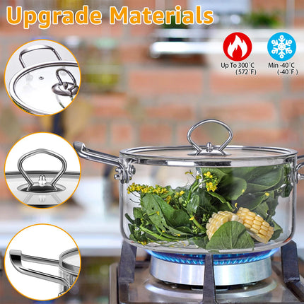 Glass Cooking Pot 3.5L Heat Resistant Simmer Pot Clear Glass Pots (L)