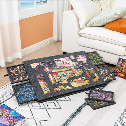 1000 PCS Felt Tilting Puzzle Board With 2-in-1 Designed Stand 6 Drawers Storage