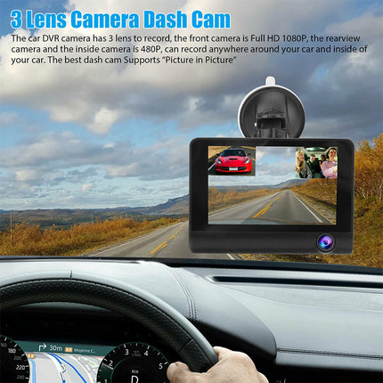 1080P Car DVR 4" 3 Lens Dash Cam Front and Rear Video Recorder Camera G-sensor