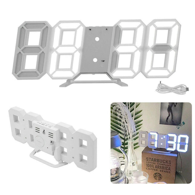 LED Digital Wall Clock Alarm USB Date Temperature Table Desktop Home Decoration
