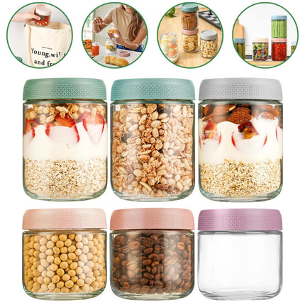 Glass Jars Set With Leakproof Screw Lids 300ml 480ml For Kitchen Storage Salad