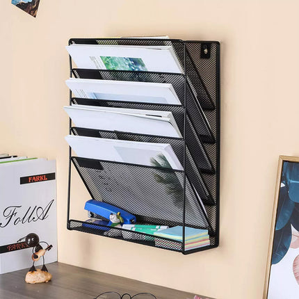 5 Tier Iron File Organiser Desktop Shelf Office File Storage Rack Desk Organizer