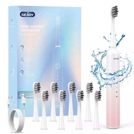 Sonic Electric Toothbrush Rechargeable 6 Modes 8 Brush Heads 2 Min Timer