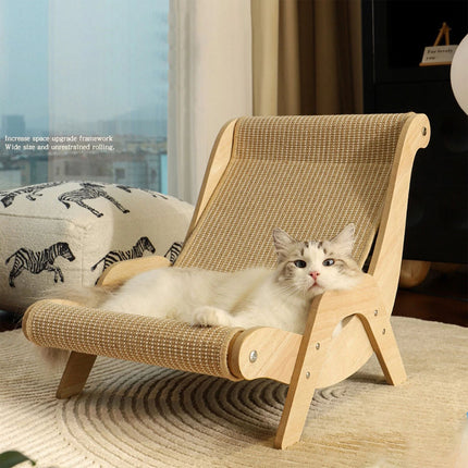 2-in-1 Cat Scratch Recliner Sofa Durable Wooden Frame & Sisal Mat Cat Sofa （L）