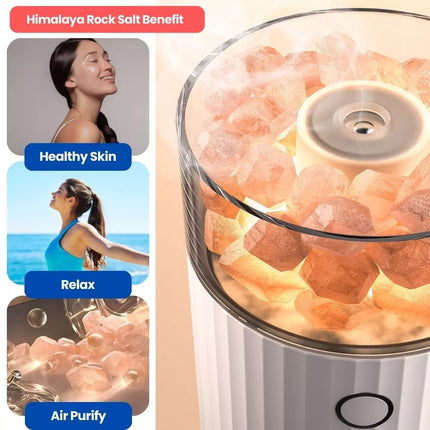 Salt Lamp Aromatherapy Diffuser Humidifiers Cold Mist 8 hours USB Charge 1200mAh (White,USB)