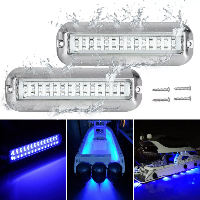 For Marine Boat Transom42LED Boat Light Stainless Steel Underwater Pontoon Pair