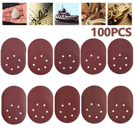 100x 150mm 6-Hole Sanding Discs 60 Grit Hook and Loop Orbital Sander Pad