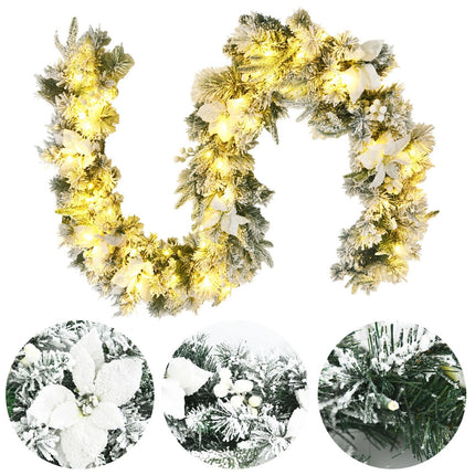 2.8M Pre-Lit Flocked Christmas Garland Artificial Garland Battery Operated Timer