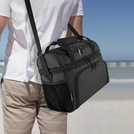 19L Dual Compartments Insulated Thermal Lunch Bags BPA Free Black