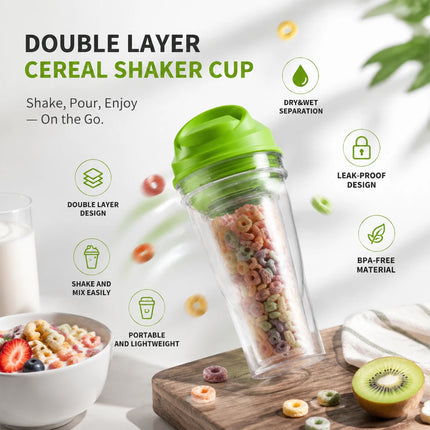 1Pcs Crunch Cup On-the-Go Cereal Tumbler Portable Plastic Cereal Cup Leak-Proof Green
