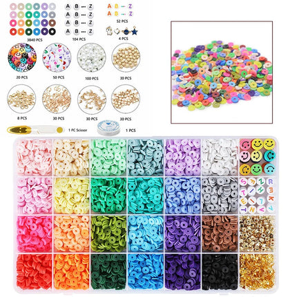 Clay Beads Bracelet Making Flat Polymer Heishi Jewellery Kit 3840pcs DIY Pack AU