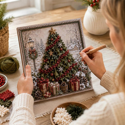 3D Christmas Fabric Poke Art Kit, DIY Punch Craft Set with Frame Decor  Christmas tree Set