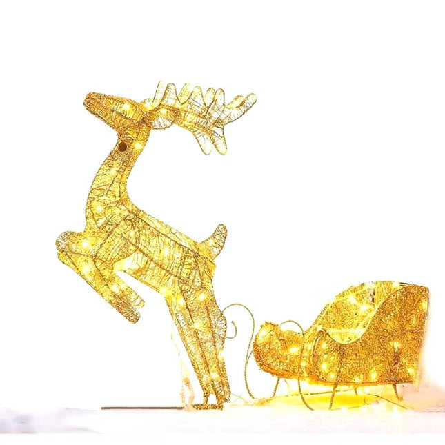 Christmas Lighted Reindeer & Sleigh Solar Powered LED Lights Xmas Decoration