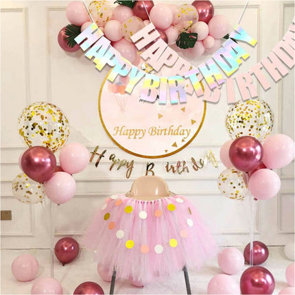 3 Pcs Happy Birthday Party Banner Flag Hanging Decoration Bunting Garland Blue Pink Clear