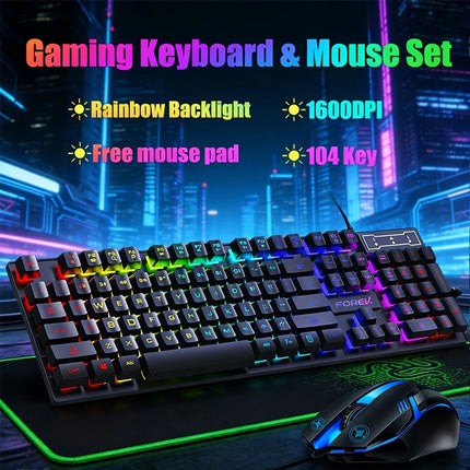Ergonomic USB Rainbow Backlight T6 Keyboard and Mouse Kit for PC Laptop