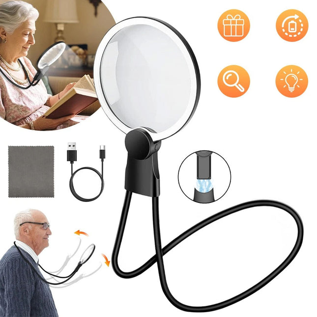 5X Extra Large Magnifying Glass With 24 LED Light Wearable Reading Magnifier NEW