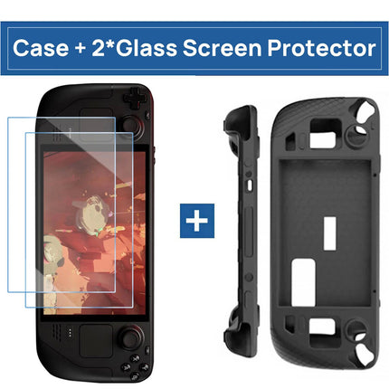 Black Silicone Protective Case Cover with 2-Pack Glass Screen Protectors for Steam Deck OLED