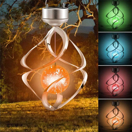 Solar Powered Spiral Wind Spinner Color Changing LED Light Wind Chimes Lamp
