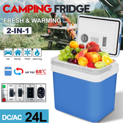 24L 2 in1 Portable Car Fridge Electric Cooler & Warmer Drinks Refrigerator Blue