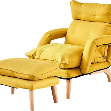 Recliner Armchair with Footstool Lounge Sofa Washable Cover Yellow