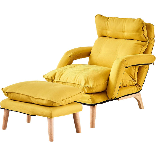 Recliner Armchair with Footstool Lounge Sofa Washable Cover Yellow