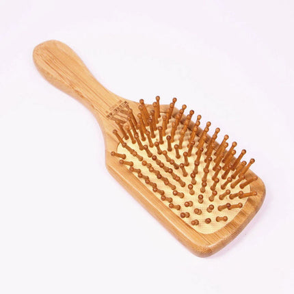 Bamboo Hair Brush Pneumatic Massage Comb Small Spherical Wooden Pins healthy （1 x Large Square Comb）