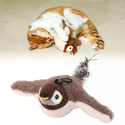 Pet Flapping Wings Sparrow Electronic Interactive Flying Bird Cat Toy Hanging CG （Sparrow）