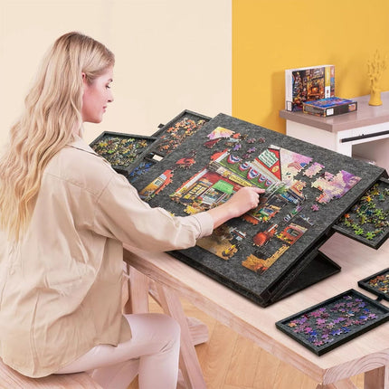 1000 PCS Felt Tilting Puzzle Board With 2-in-1 Designed Stand 6 Drawers Storage