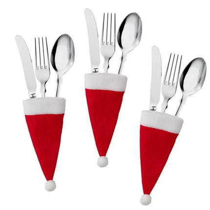 20Pcs Red Hat Santa Cutlery Christmas Knife Bag Xmas Fork Holder Décor