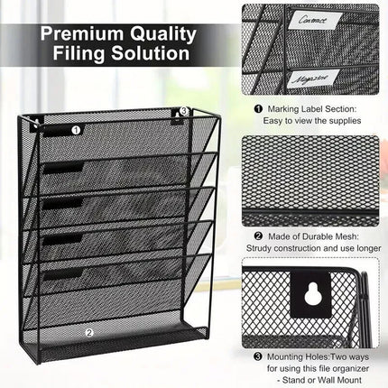 5 Tier Iron File Organiser Desktop Shelf Office File Storage Rack Desk Organizer