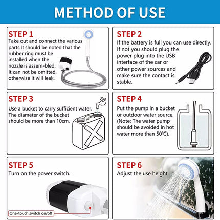Camping Shower Pump Portable Electric Bath Tool Garden Outdoor USB Rechargeable