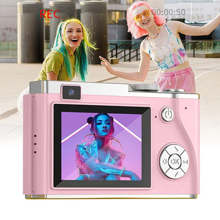 Digital Camera HD 1080P 64MP 2.4'' LCD Display Screen 8X Zoom Anti-Shake Camera (Pink)