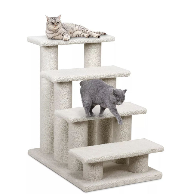 4-Step Pet Stairs Carpeted Ladder Ramp 8 Scratching Post Cat Tree Climber