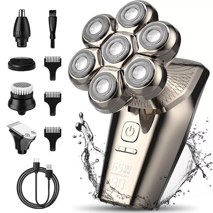 5 IN 1 7D Rotary Electric Shaver Rechargeable Bald Head Shaver Beard Trimmer Men