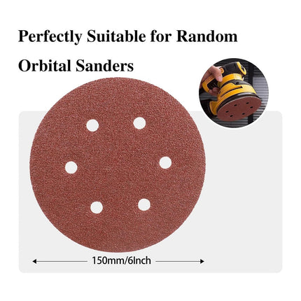100x 150mm 6-Hole Sanding Discs 60 Grit Hook and Loop Orbital Sander Pad