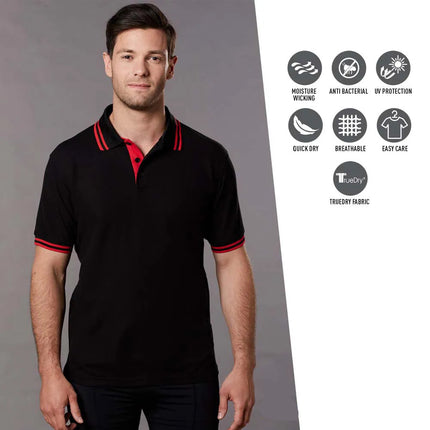 Polo Shirts Mens Top Contrast Short Sleeve Cotton Blend Sports Team Breathable Black-Red