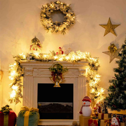 2.8M Pre-Lit Flocked Christmas Garland Artificial Garland Battery Operated Timer