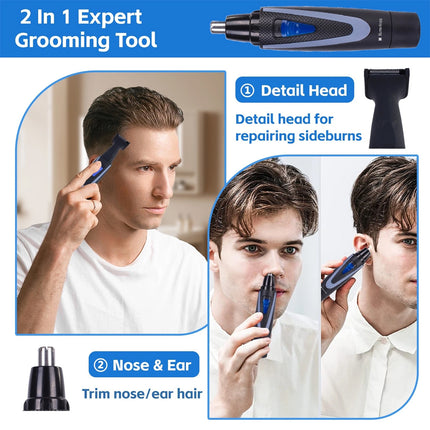 Remover Nose Hair 2in1 Clipper Trimmer Electric Men Shaver Hair Removal Grooming (1x Trimmer+4pcs AA)
