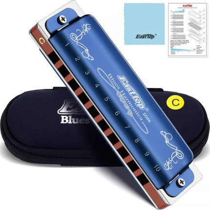 008K Diatonic Blues Harmonica Key of C Blues Harp Mouth Organ 10Hole