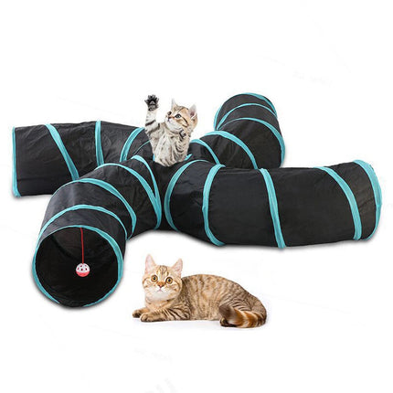 Cat Kitten Puppy 4-Way Tunnel Play Toy Foldable Funny Exercise Tunnel Rabbit Pet