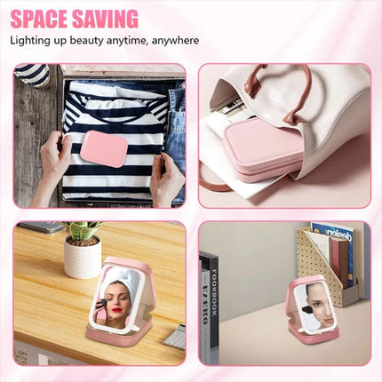Makeup Travel Case with Mirror LED Light Cosmetic Bag Portable Storage Gift （Pink）