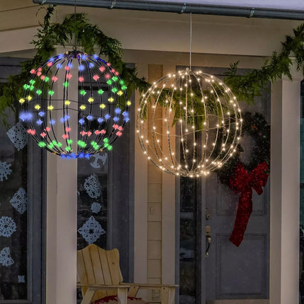 25*25 Warm Lights Christmas Foldable Metal Hanging Sphere Lights Outdoor Display Ball Lights