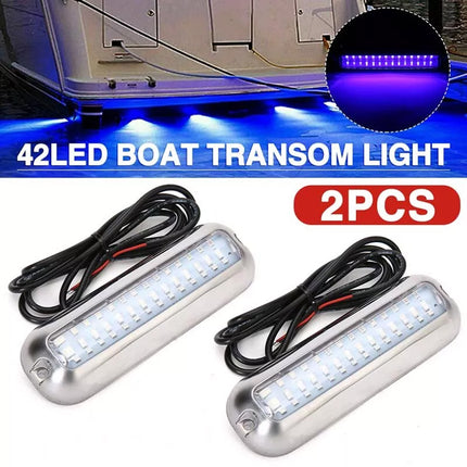 For Marine Boat Transom42LED Boat Light Stainless Steel Underwater Pontoon Pair