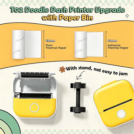 T02 Mini Pocket Bluetooth Thermal Printer Wireless Photo Inkless Sticker Yellow