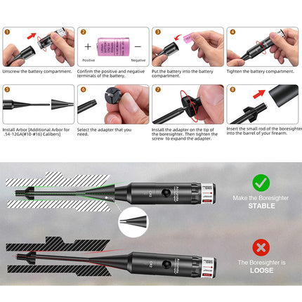 Red Laser Bore Sight Kit .177 To .50 Collimator Boresighter for Hunting Rifle