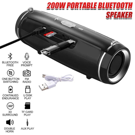 200W Portable Bluetooth Speaker IPX2 Waterproof Outdoor HIFI Pillar Speaker Subw