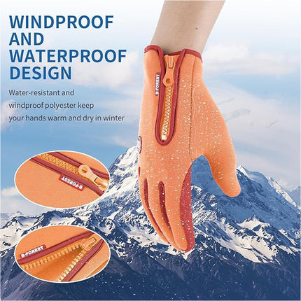 Orange Waterproof Winter Cycling Gloves Full Finger Touchscreen Bike Gloves