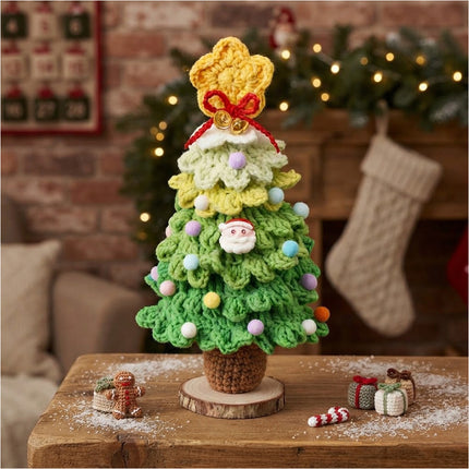 Handmade Crochet Christmas Tree Desktop Knitted Xmas Tree Ornament Desk 23cm Light Green