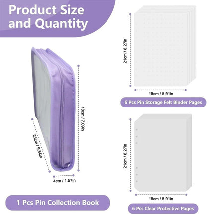 Enamel Pin Display Book with 6 Pages Portable Pin Trading Book Pin Organizer Purple