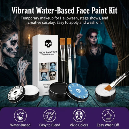 Face and Body Paint Palette (White, Black, Red) for Fancy Dress, Cosplay & Halloween Makeup
